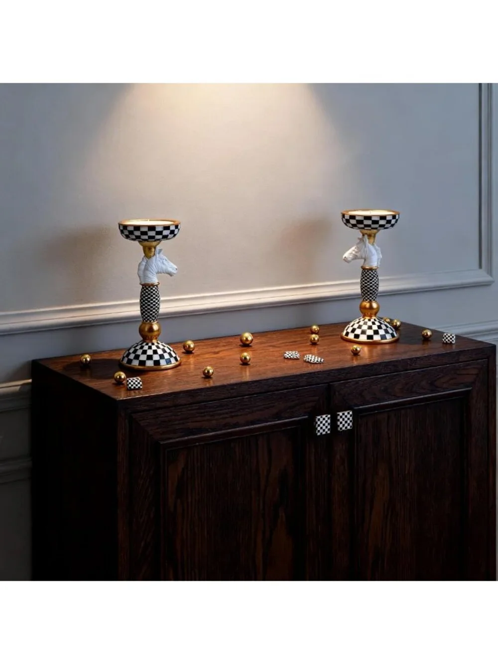 Checkered Animal Candle Holders - Black & White Tiger & Zebra Pillar Stands